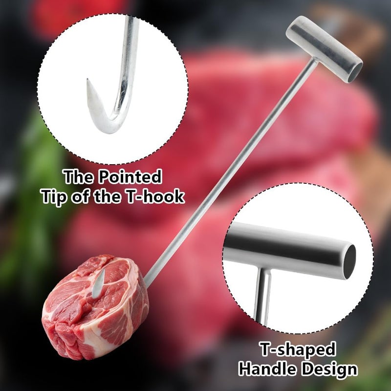 TWZKXC 2 Pack Meat Hook, T Hooks, 15.75 Inch Metal T Handle Meat Boning Hook, T Shaped Butcher Hooks for Kitchen Butcher Shop Restaurant BBQ Tool, High Temperature Quenching, High Strength, Silvery - Image 3